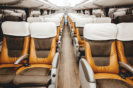 reclining seats in a Charter bus